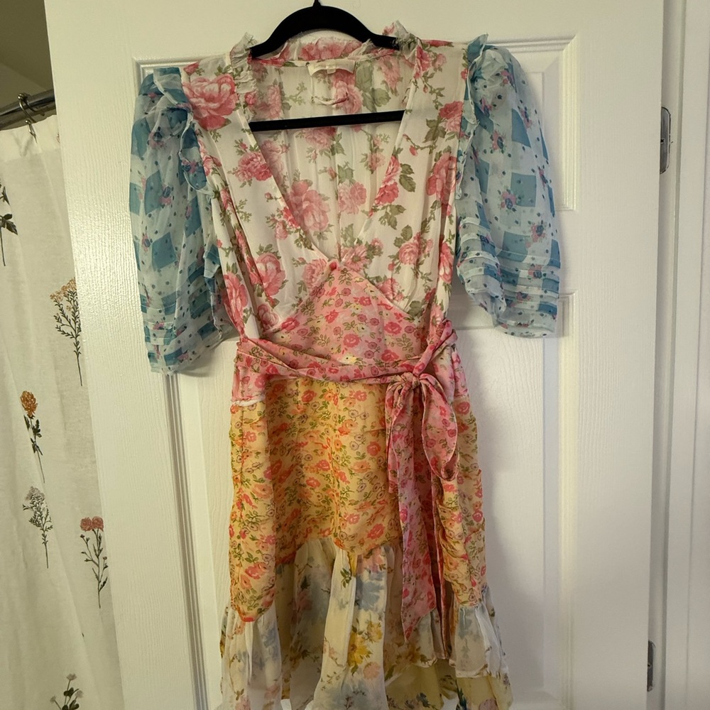 LoveShackFancy Pink and Green Floral Dress